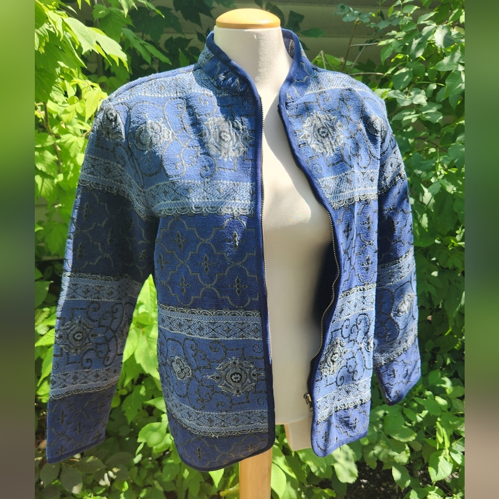 Traditions 90s Vintage Quilt Jacket Blue Patterned Euc Styled, Clean Cut Cottage